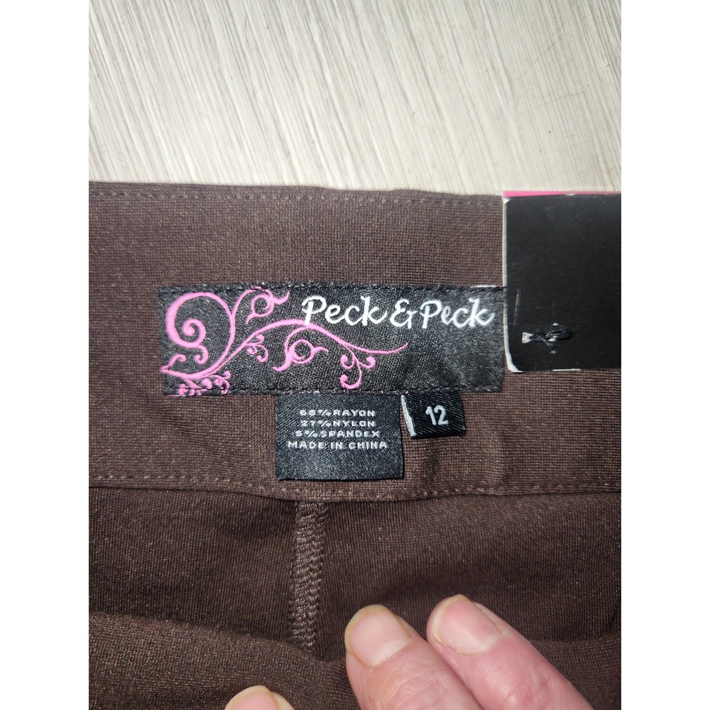 Peck & Peck NEW Ultimate Knit Pant Brown Straight Leg Pull On Trousers Womens 12 - Picture 3 of 7